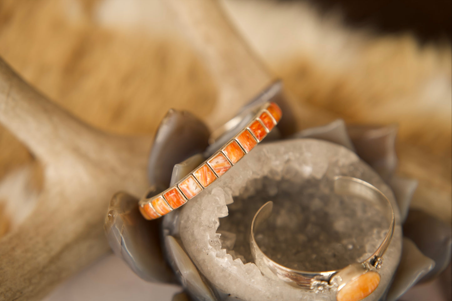 Orange Spiny Oyster Square Stone Cuff