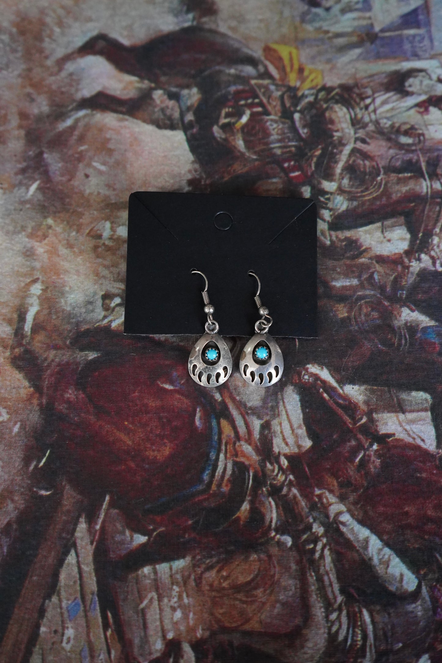 Vintage Turquoise Bear Paw Fish Hook Earrings