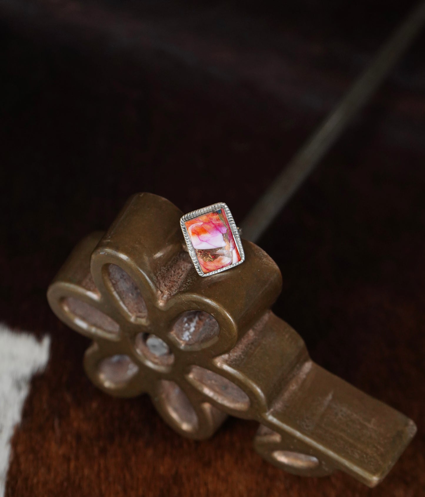 Square Pink Dahlia Ring - Adj