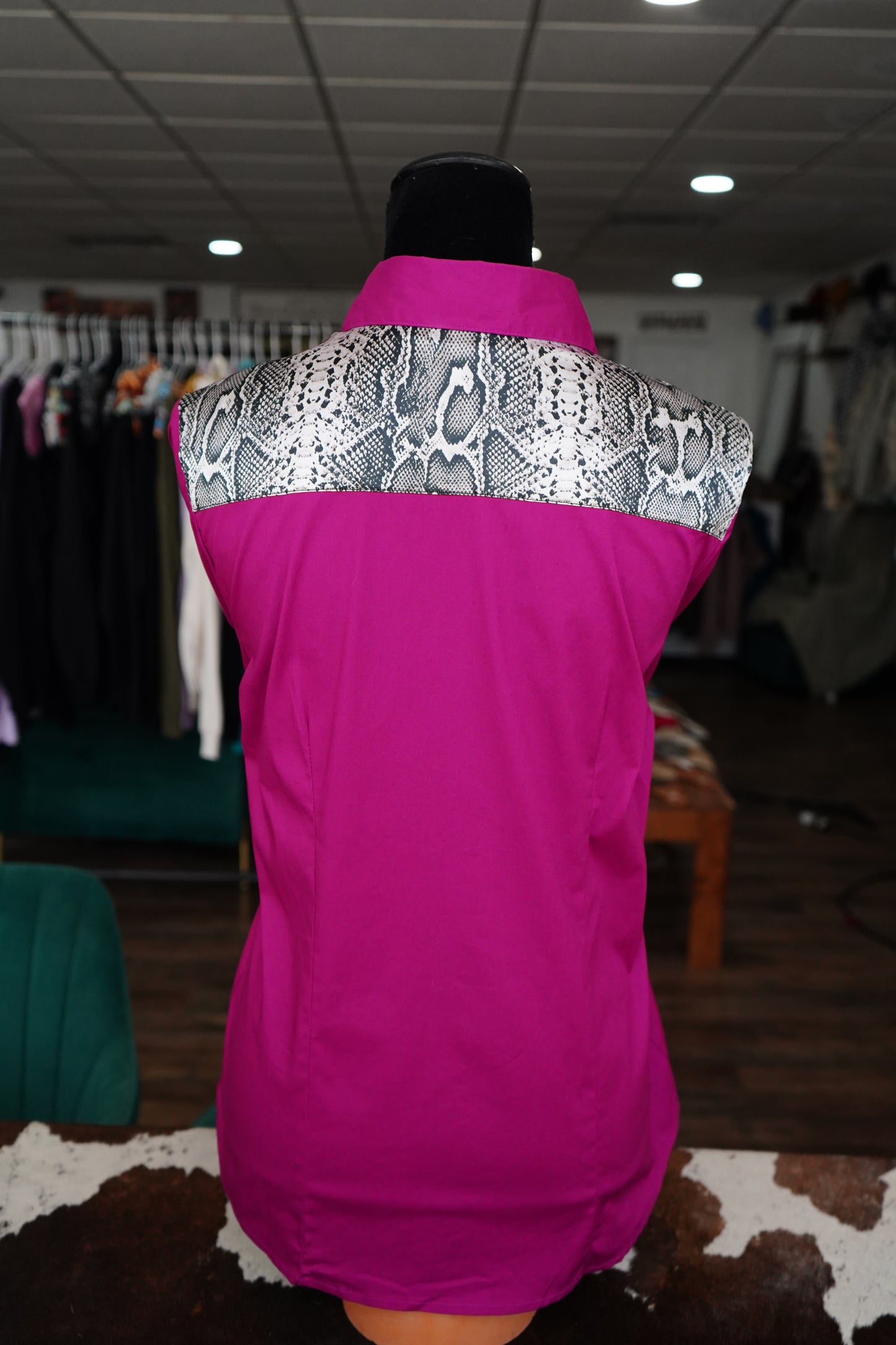 XL - Snakeskin on Magenta Cotton Button Down