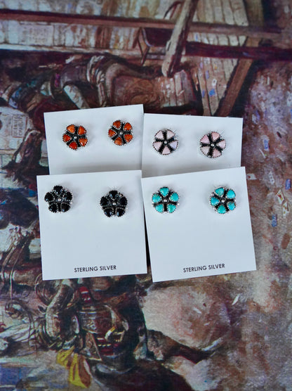 4 Stone Flower Cluster Stud Earrings