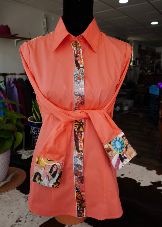 XL - Richman on Hot Coral Cotton Button Down