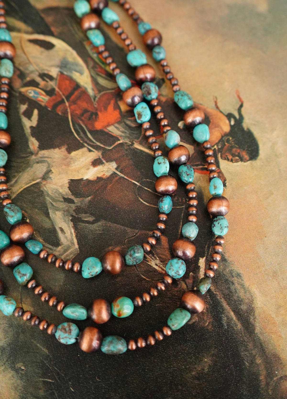 Graduated Copper Pearls w/ Turquoise Necklaces