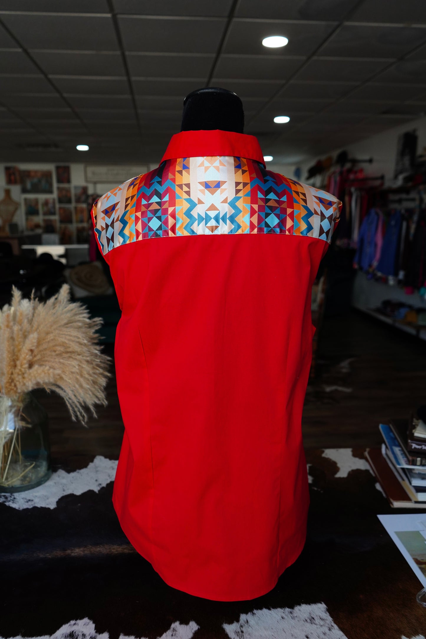 XL - Sunrise Aztec on Red Cotton Button Down