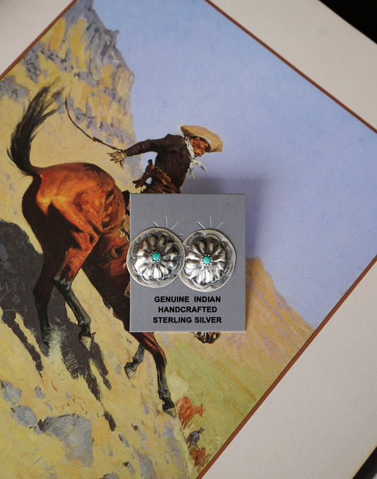 Joan Begay Sterling Silver & Turquoise Concho Stud Earrings