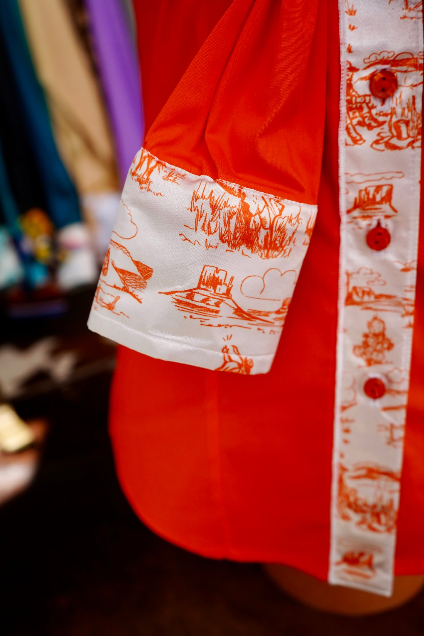 S - Pokes Prairie on Orange Cotton Button Down