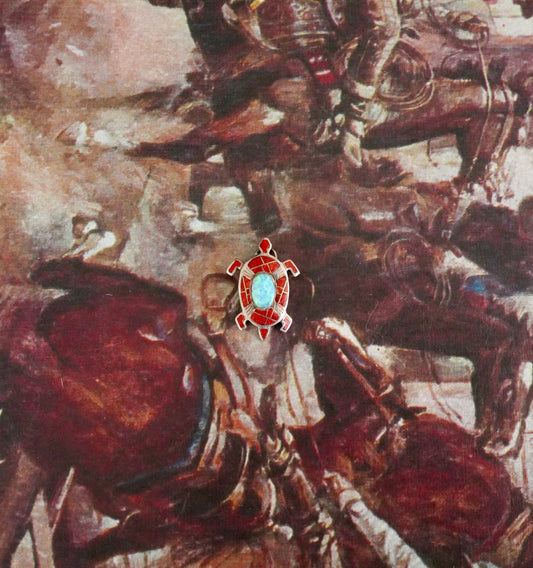 Vintage Red Coral & Opal Turtle Pendant