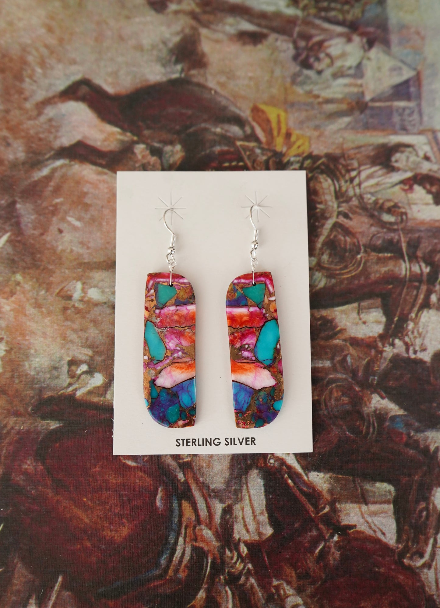 Turquoise Slab Fish Hook Earrings