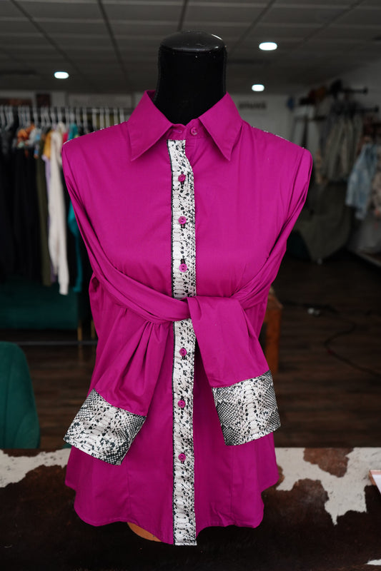 XL - Snakeskin on Magenta Cotton Button Down