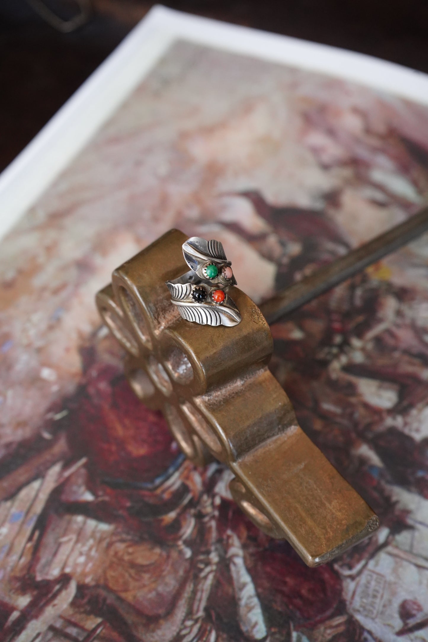 Vintage Multi-Stone Feather Wrap Ring - Adj