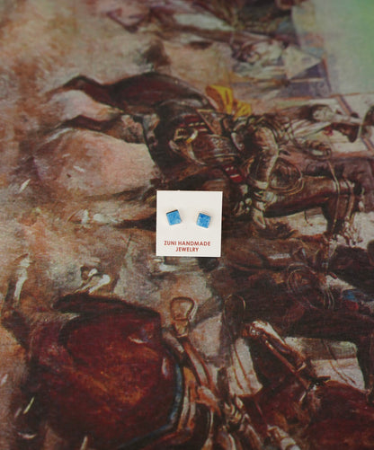 Dainty Zuni Turquoise Square Stud Earrings