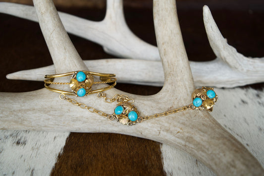 Gold Plated Turquoise Lariat Bracelet - Size 6.5