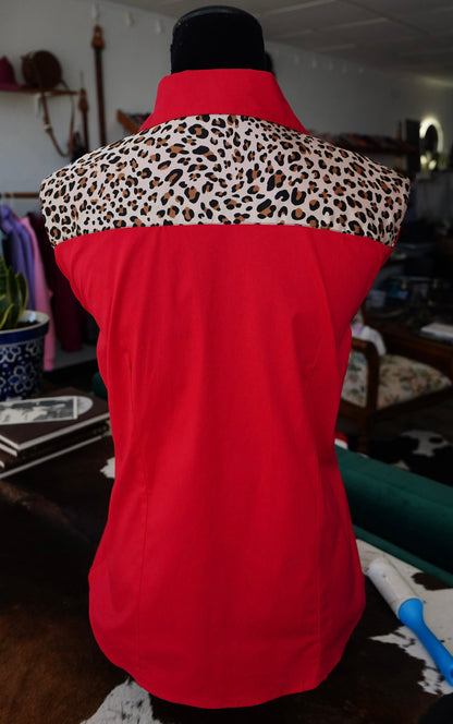 XL - Painted Cheetah on Red Cotton Button Down