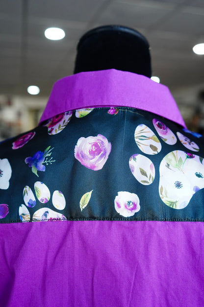 XL - Floral Paw Prints on Magenta Cotton Button Down