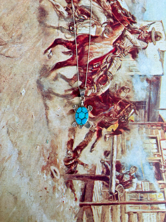 Vintage Blue Opal Turtle Pendant