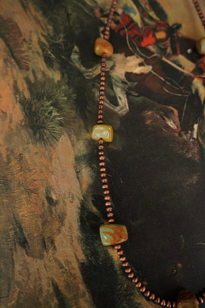 4mm Copper Pearls w/ Turquoise Necklace - 36”
