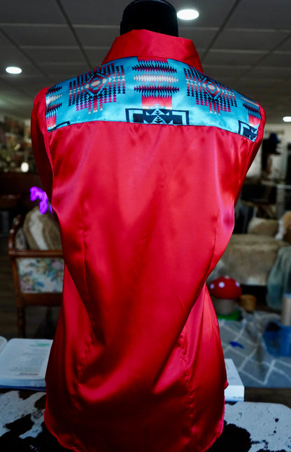 M - Blue Pendleton on Red Satin Button Down