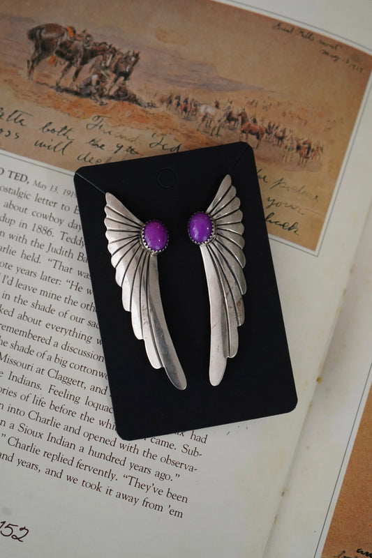 Vintage Charoite Silver Statement Stud Earrings