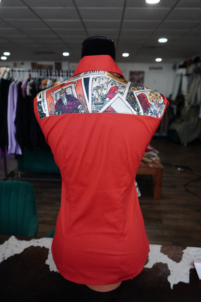 S - Tarot Cards on Rust Red Cotton Button Down