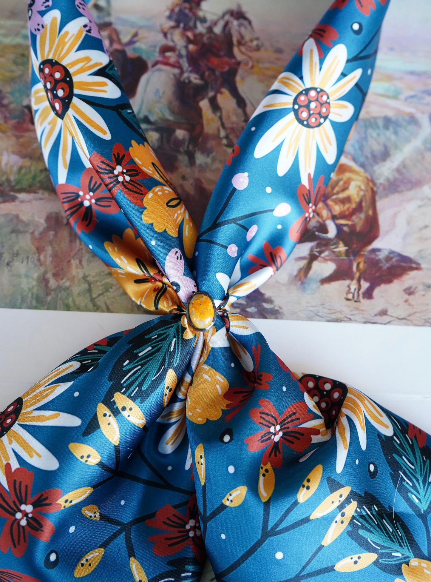 Turquoise Drawn Wildflowers Wild Rag