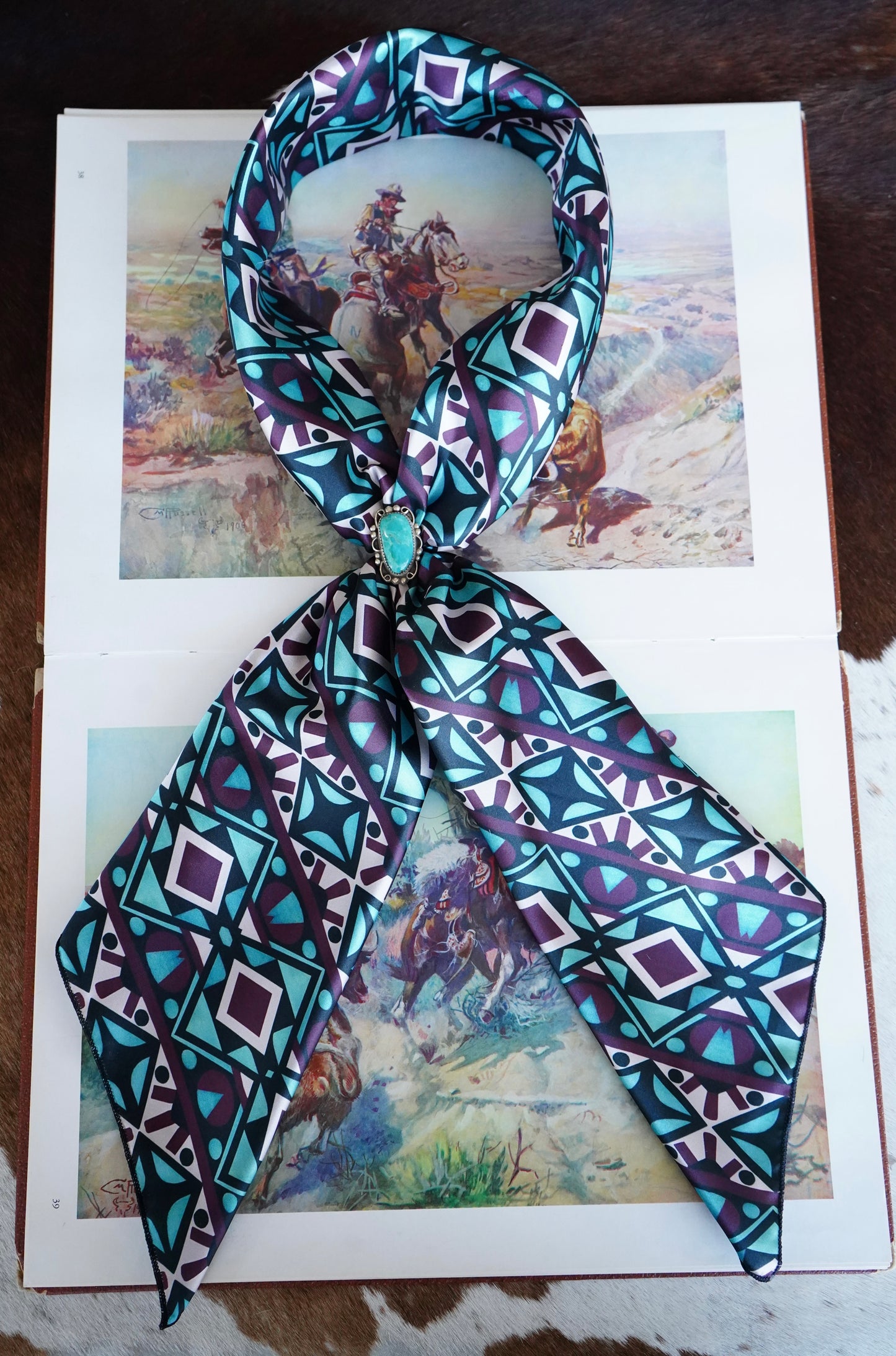 Small Black, Turquoise, & Maroon Aztec Wild Rag