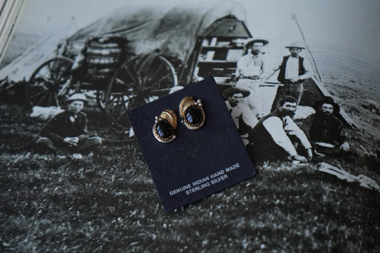 Vintage Gold Black Onyx Stud Earrings