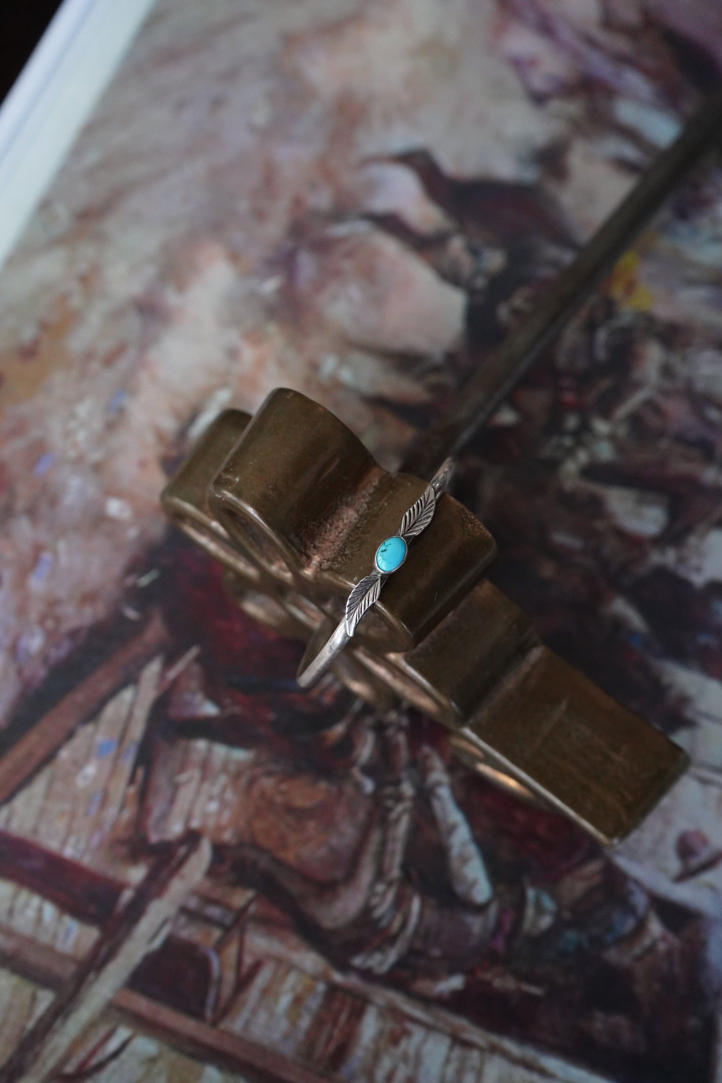 Vintage Single Stone w/ Feathers Cuff