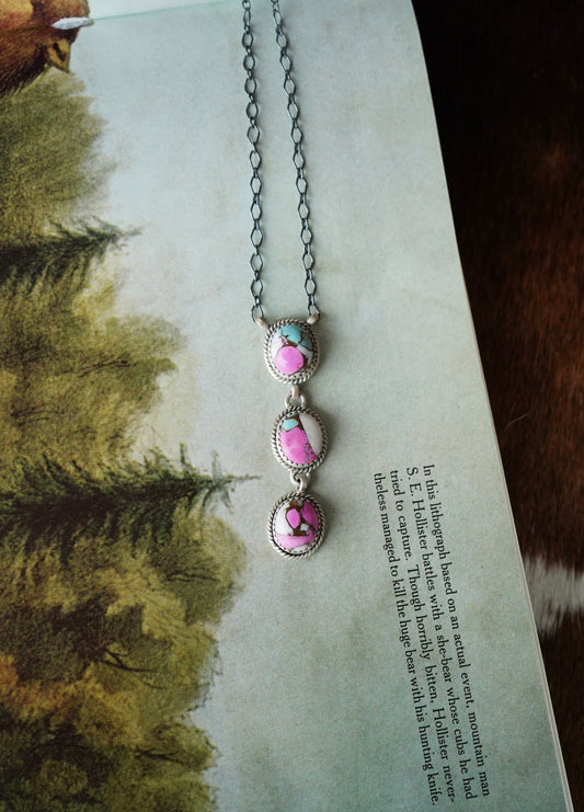 Cotton Candy 3 Stone Lariat Necklace