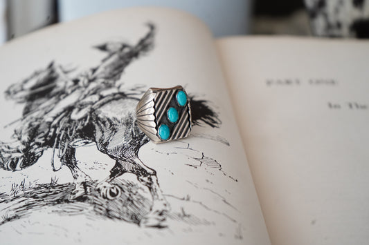 Vintage 3 Stone Turquoise Mens Ring - Sz 10