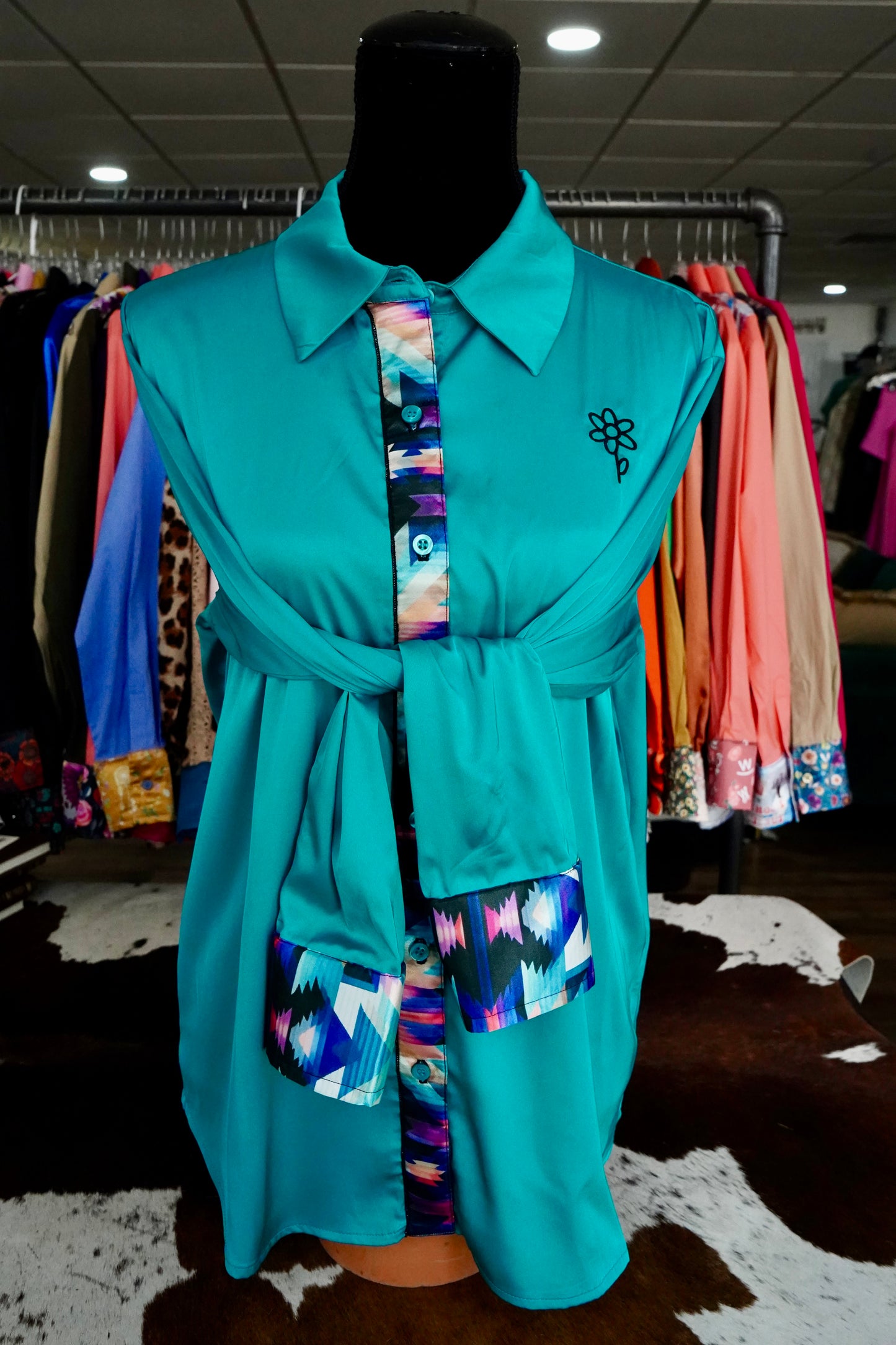 Branded Flowy Satin Button Downs