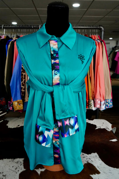 Branded Flowy Satin Button Downs