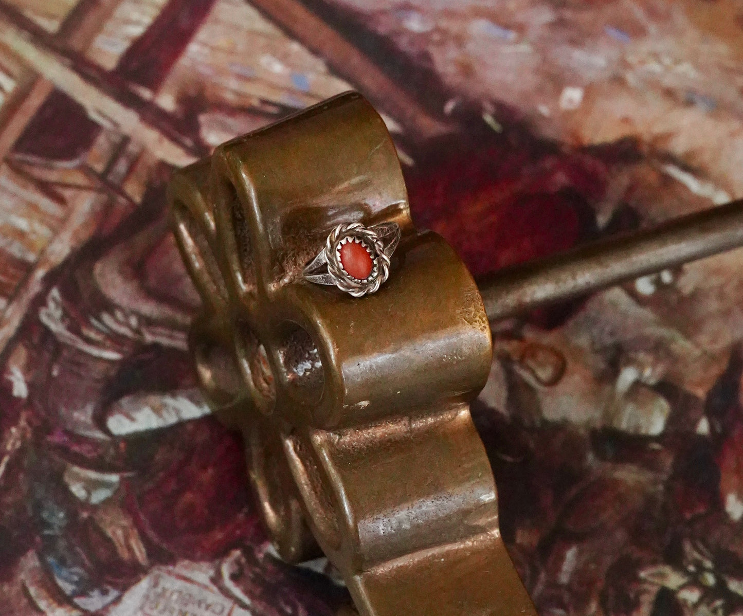 Vintage Red Spiny Ring - Sz 4