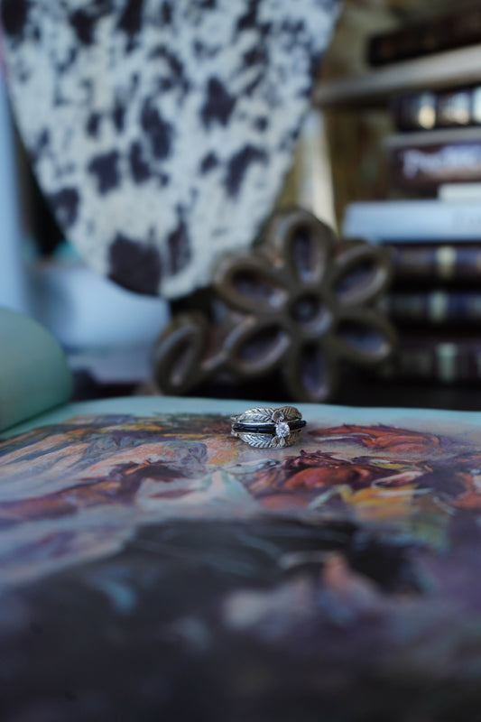 Vintage Black Onyx & CZ Ring - Sz 8
