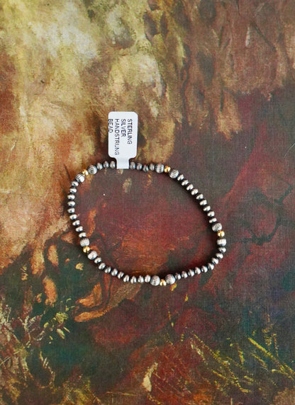 Sterling Silver Pearl & 14K Gold Plated Strethcy Bracelets