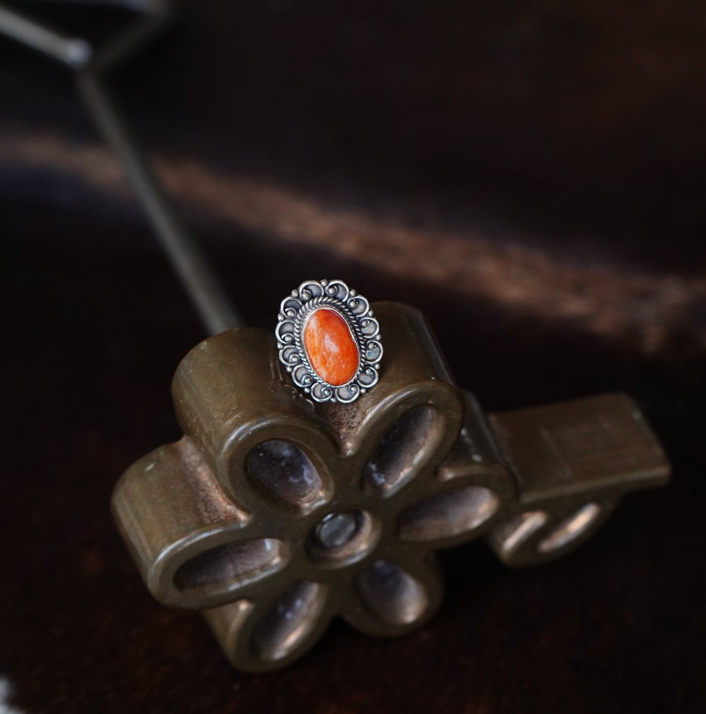 Orange Spiny Flower Ring - Sz 7