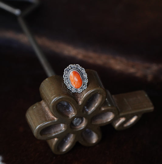 Orange Spiny Flower Ring - Sz 7