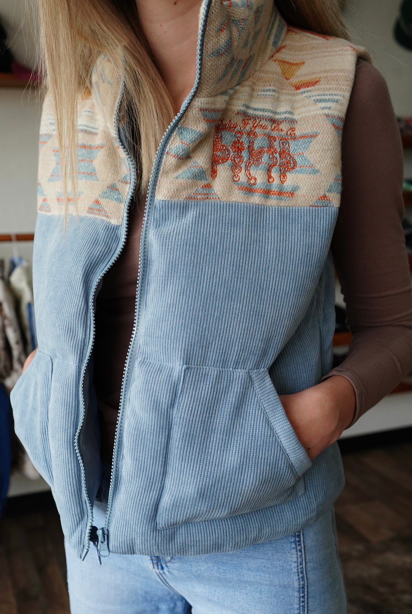 Daisy Spade Blue Aztec Vest