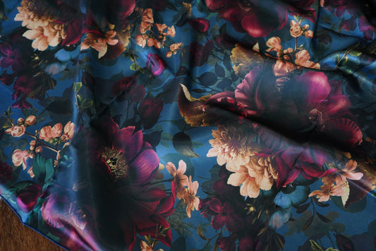 Navy w/ Gold & Burgundy Flowers Wild Rag