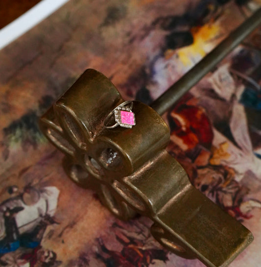 Dainty Hot Pink Opal Ring - Sz 5.5