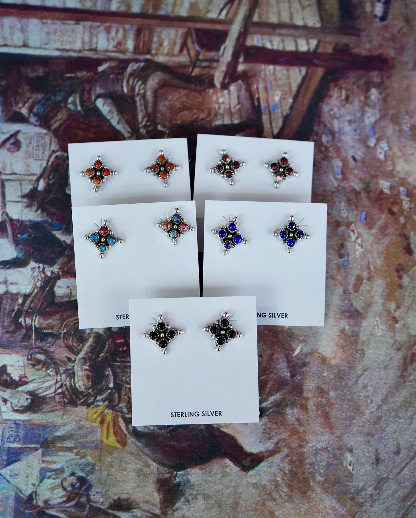 4 Stone Square Cluster Stud