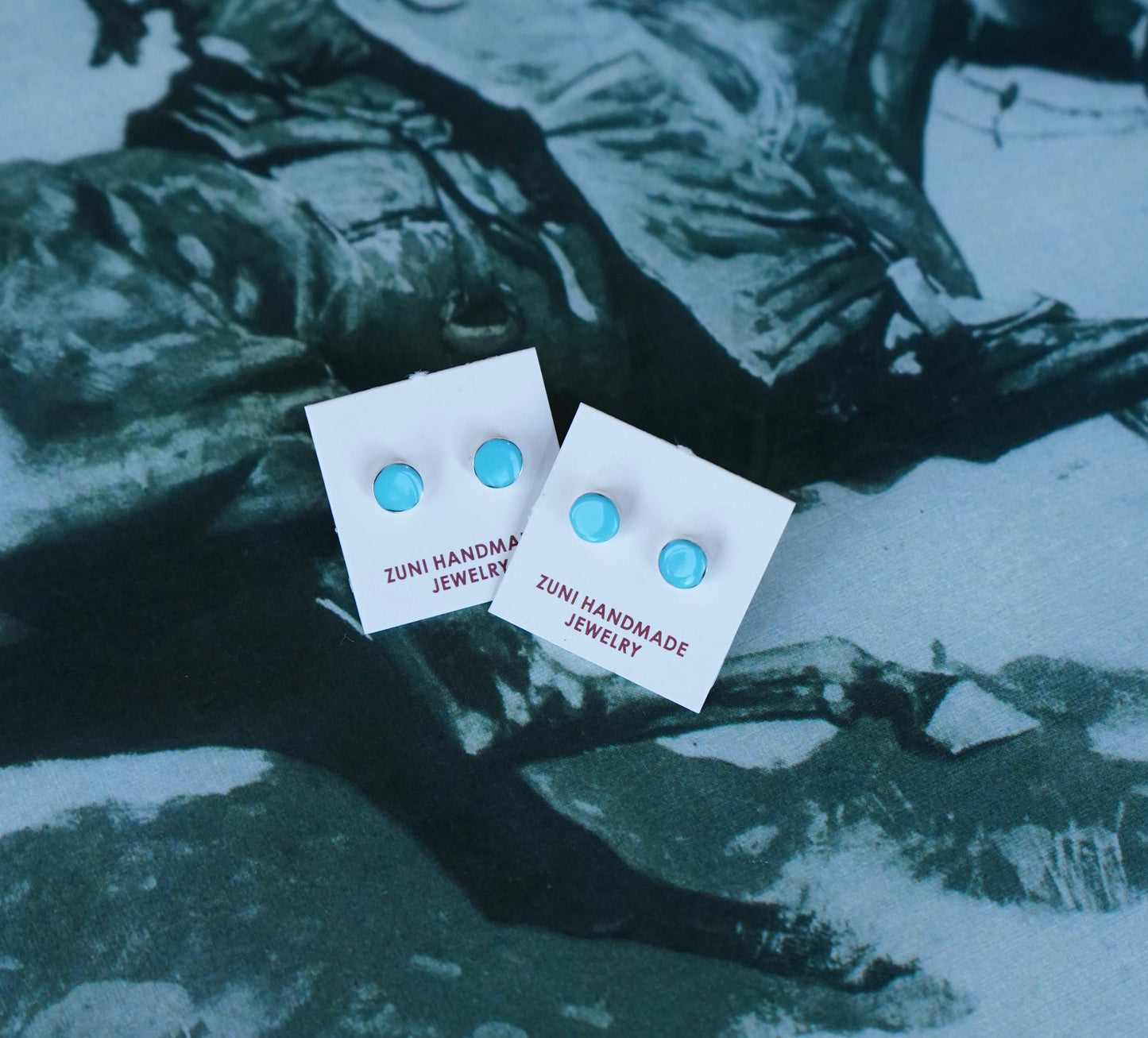 Dainty Zuni Turquoise Round Stud Earrings