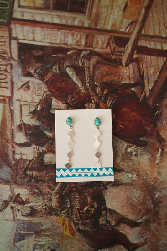 Turquoise Teardrops w/ Sterling Silver Dangles Stud Earrings