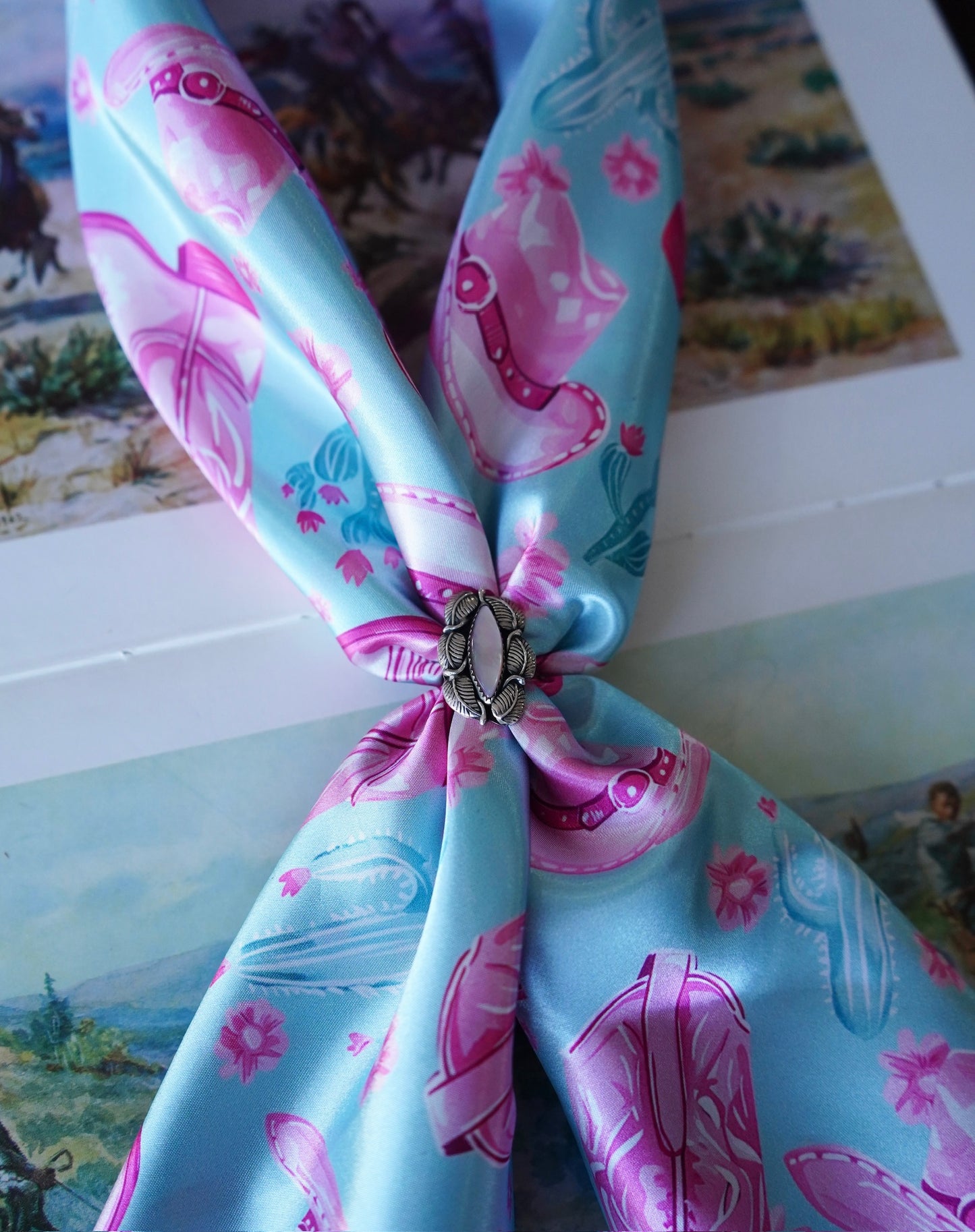 Turquoise & Pink Hats n Boots Design Wild Rags