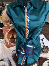 Load image into Gallery viewer, S - Saddleblanket Aztec on Teal Satin Button Down