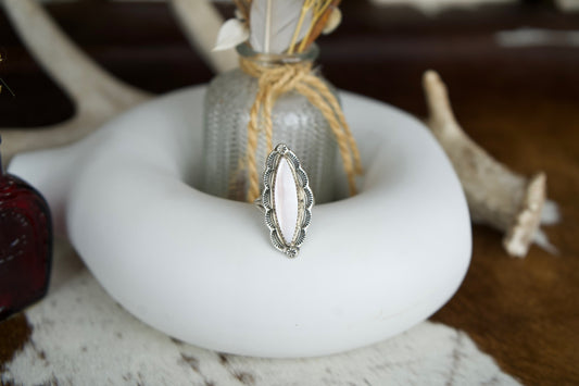 MOP Large Skinny Oval Vintage Ring Sz. 11