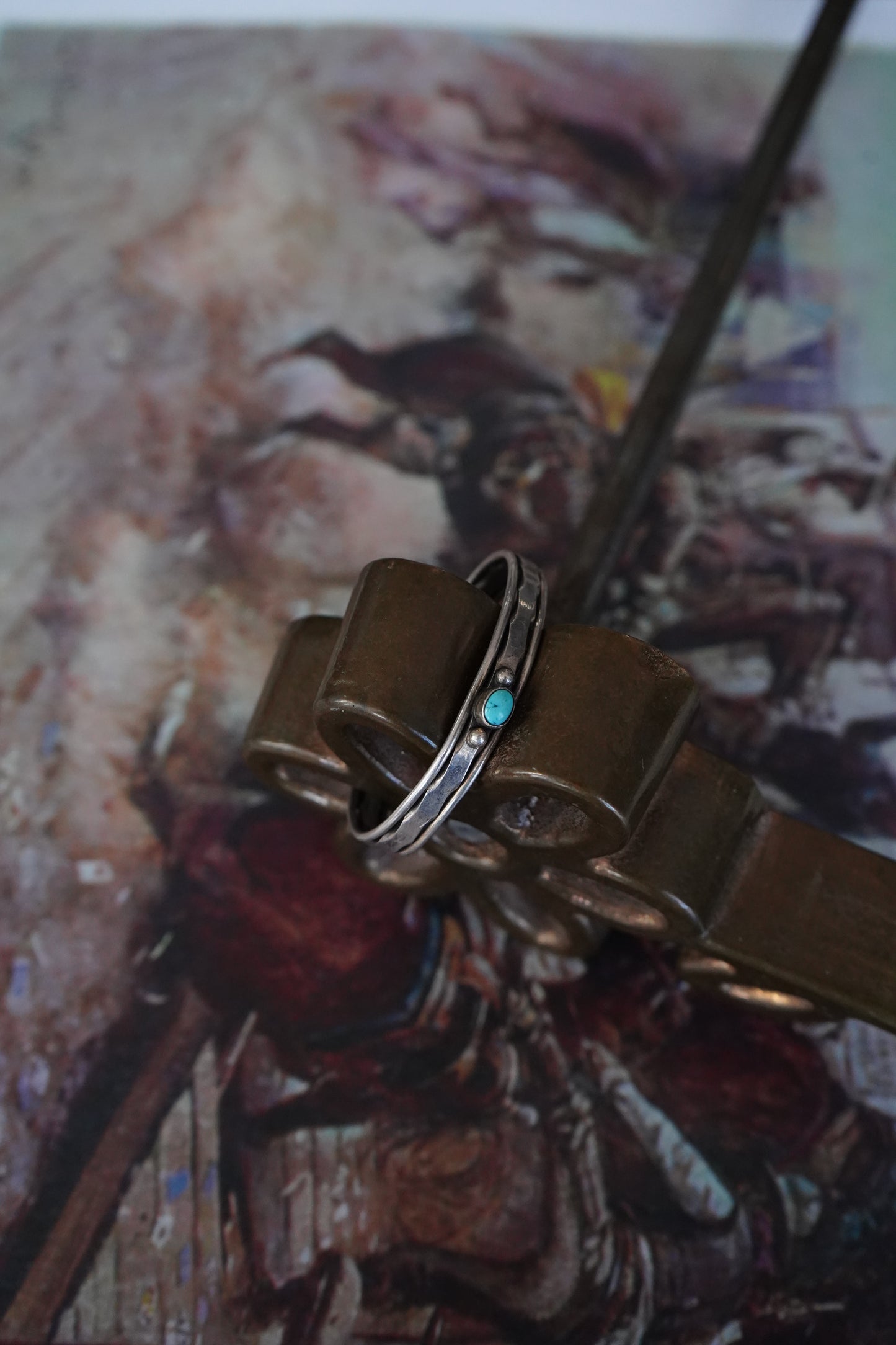 Vintage Single Stone Dainty Stamped Border Cuff