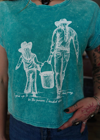 Grew Up - Washed Cotton Cuffed Short Sleeve Top