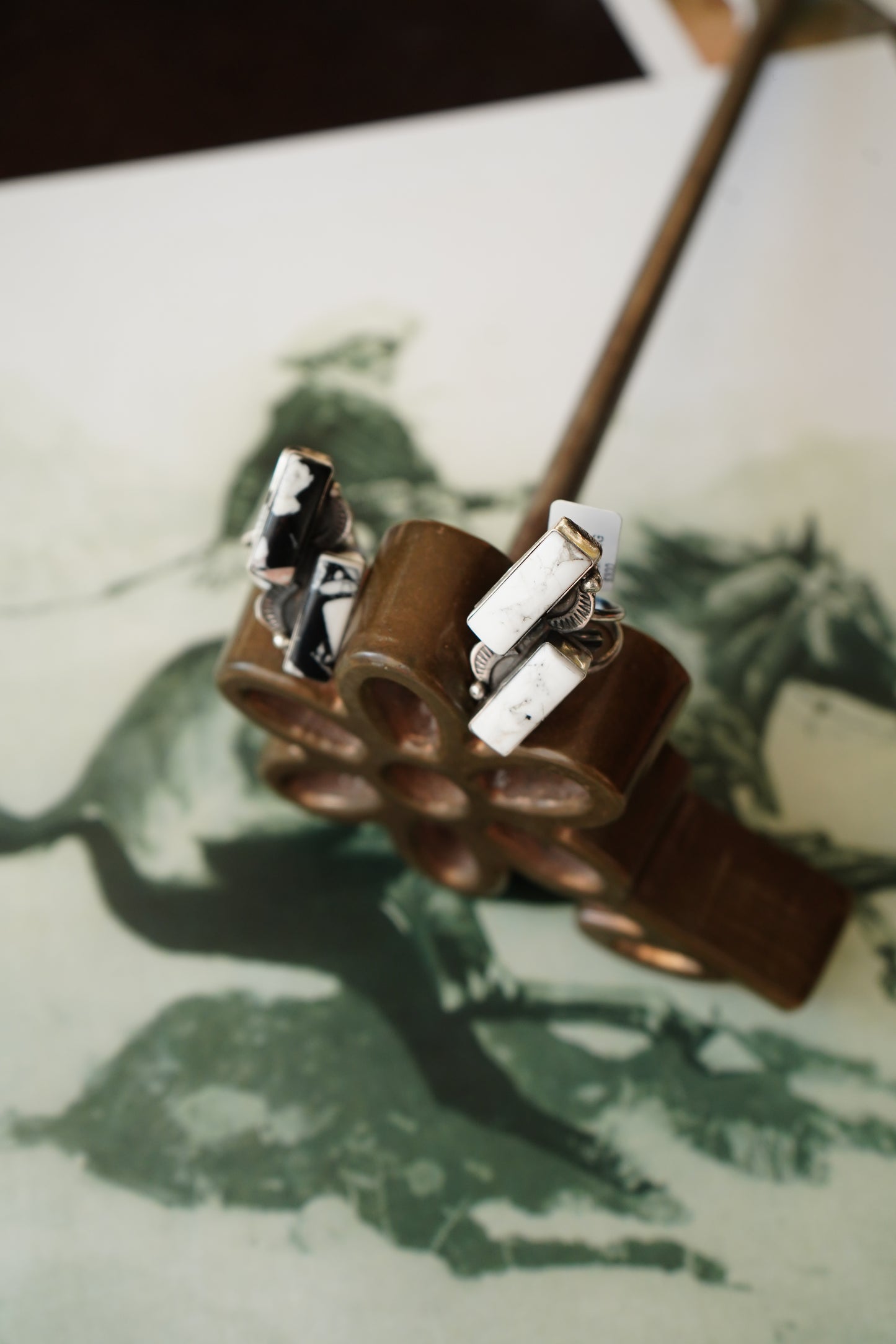 Tia Long Double Bar White Buffalo Rings - Adj