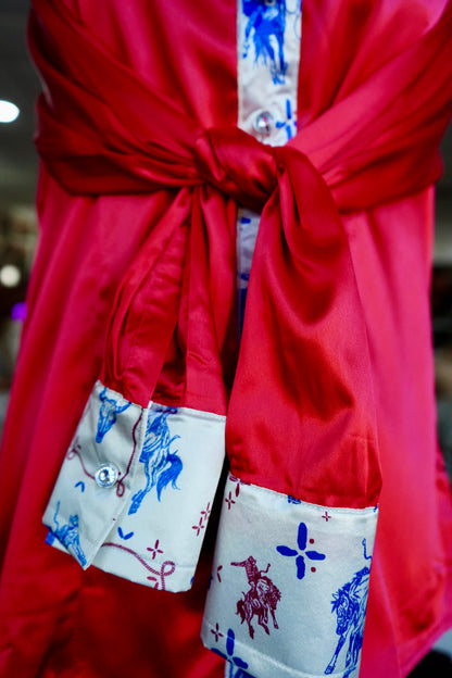 XL - Patriotic Buckers on Red Satin Button Down