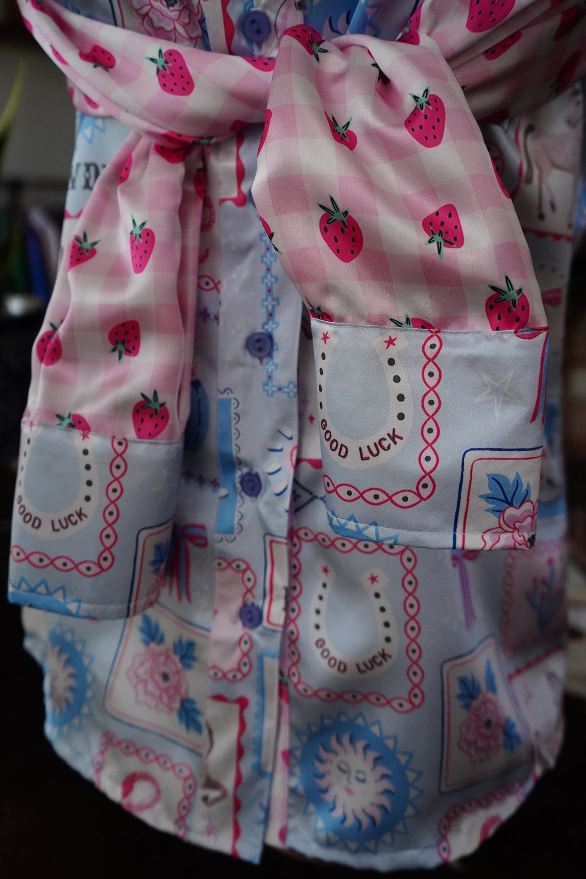 Daisy Original Howdy Patches w/ Plaid Strawberries Button Down - Size 8
